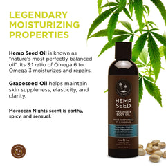 Earthly Body Hemp Seed Massage Oil applied to skin for nourishing moisture.