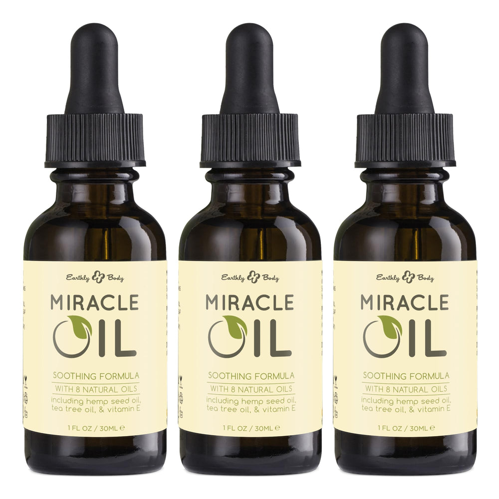 Earthly Body Miracle Oil bottle 1oz for daily skin hydration.