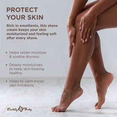 Creamy lather on skin from Earthly Body Miracle Oil Shave Cream.