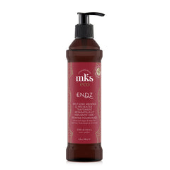 Earthly Body MKS eco Endz bottle front shows nourishing split end care for visibly thicker ends.
