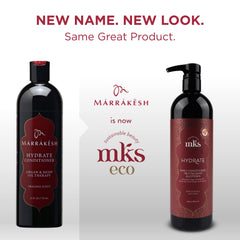 Earthly Body MKS Eco Hydrate Conditioner bottle back with vegan formula and care tips.