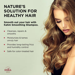 Argan oil droplets illustrate hydrating nourishment in Earthly Body MKS Eco Kahm shampoo.
