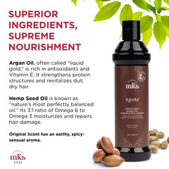 Earthly Body MKS Eco Kahm Smoothing Shampoo with argan oil for natural shine.