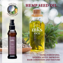 Earthly Body MKS Eco Oil High Tide bottle highlighting frizz control benefits