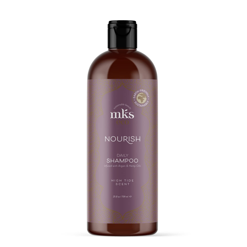 Earthly Body MKS eco X Nourish Shampoo High Tide bottle front showing color-safe cleansing