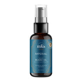 Earthly Body MKS Imperial Beard Oil sandalwood bottle delivers calming hydration for facial hair.