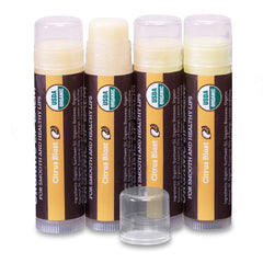 Earth's Daughter citrus lip balm 4-pack, citrus flavor, on-the-go lip hydration for dry lips.