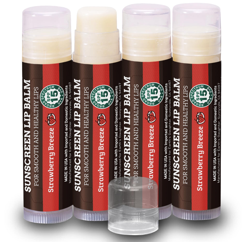 Earth's Daughter SPF lip balm 4-pack strawberry – vibrant tubes ready for daily sun protection