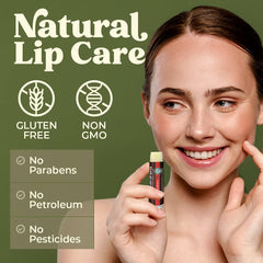 Earth's Daughter SPF lip balm strawberry tube close-up reveals glossy texture and conditioning formula