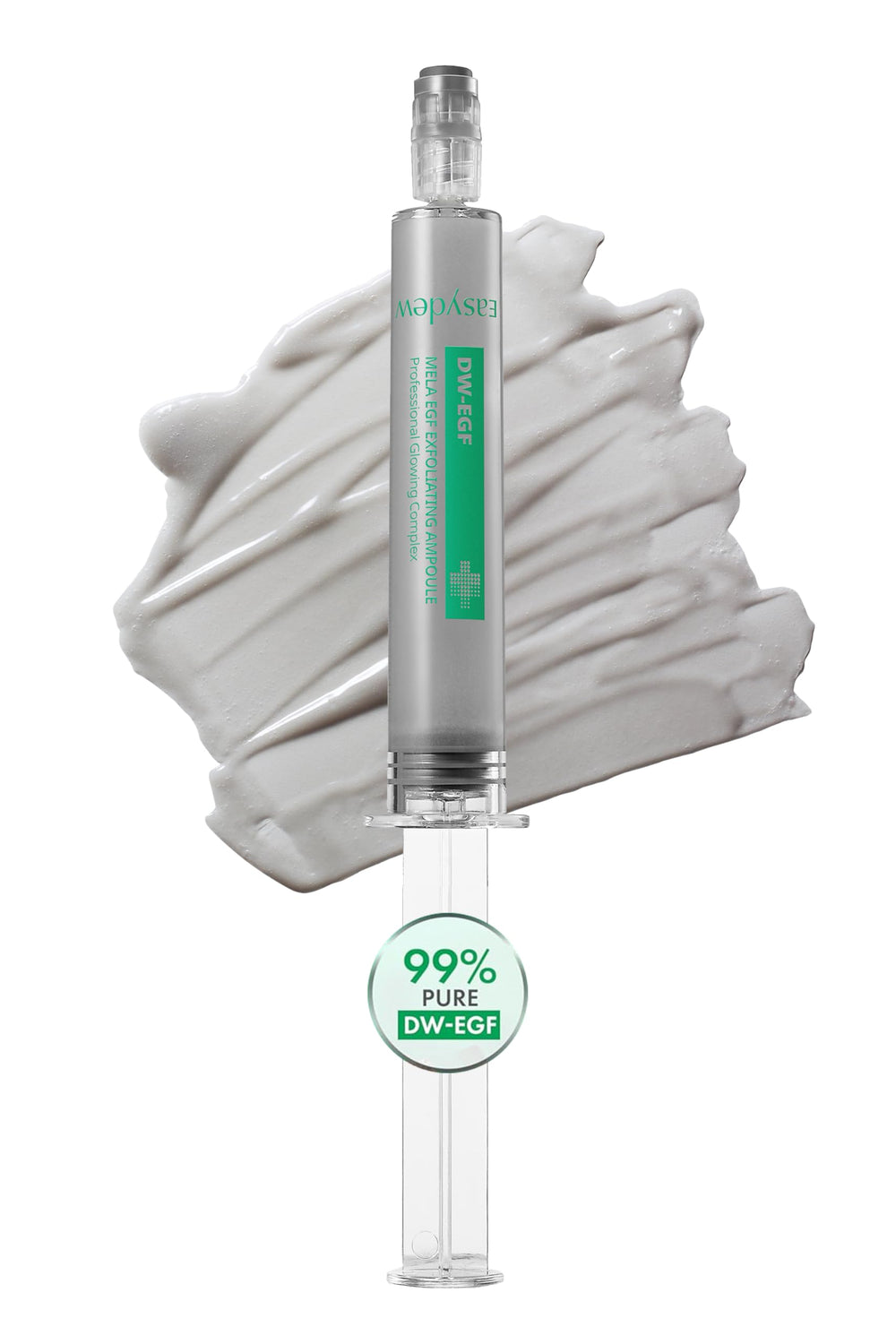 Easydew Mela EGF exfoliating ampoule pump for precise application and refreshed skin.