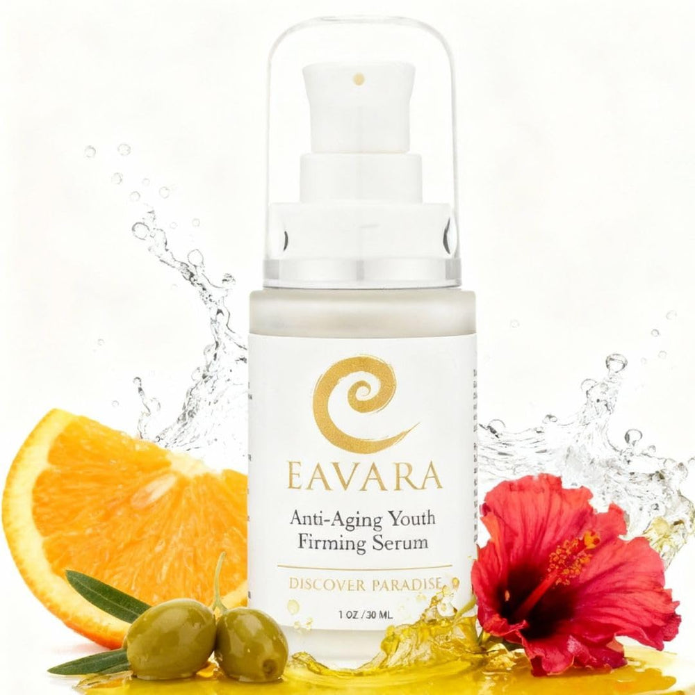 Eavara Organic Anti-Aging Serum bottle with pump for easy application.