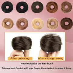 Scrunchie-style wrap around the ponytail creates a quick, textured bun.