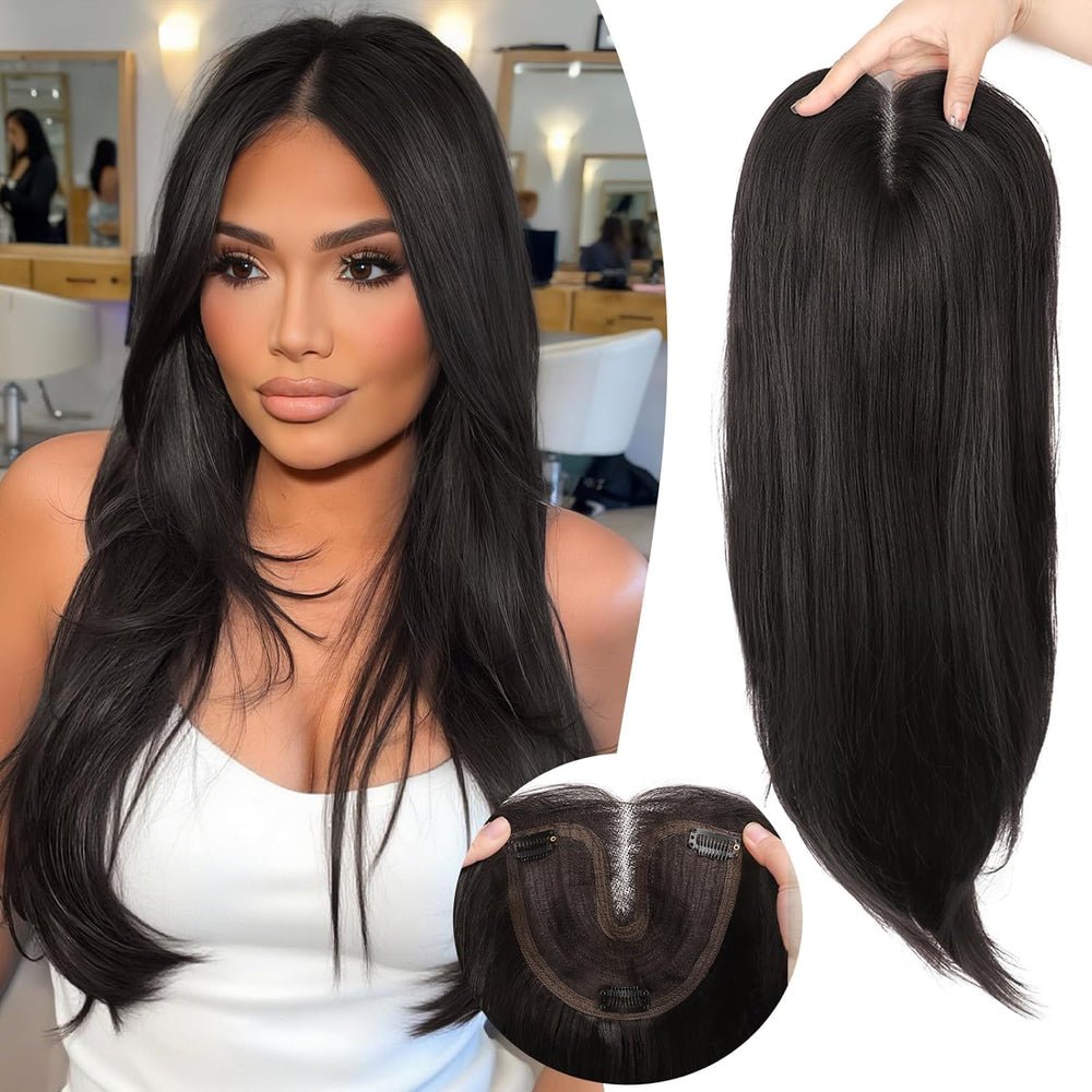 Eawwii soft black topper front view provides instant fullness and seamless blending.
