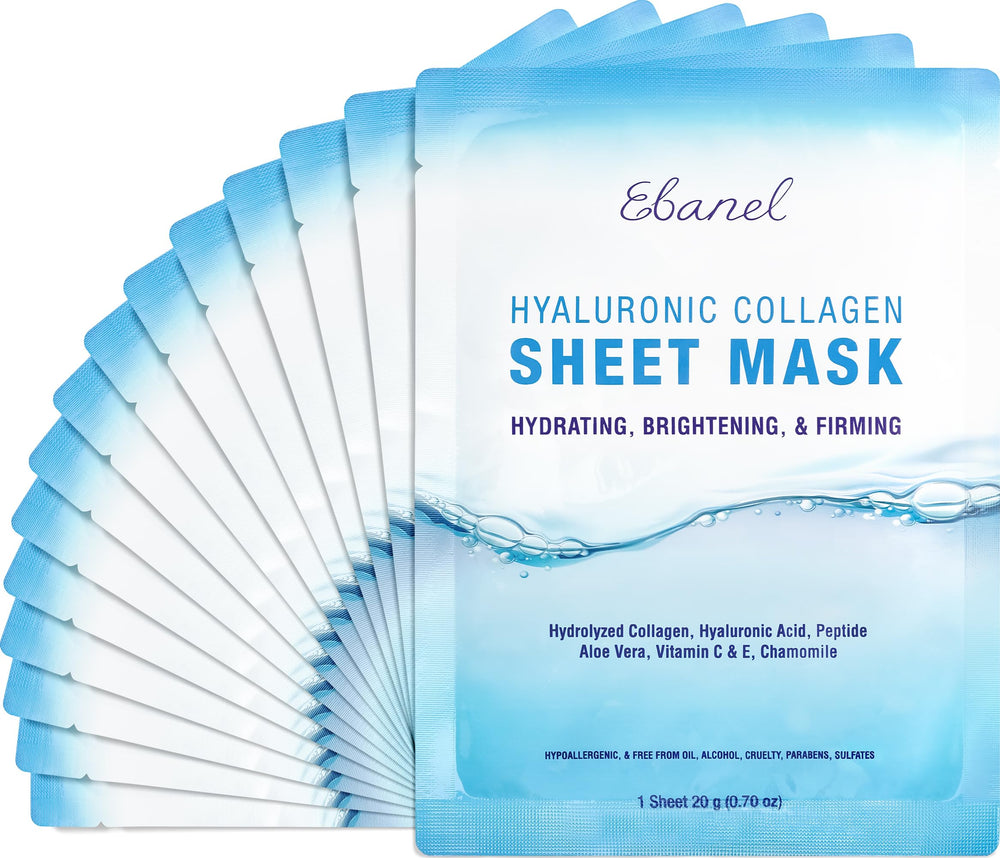 Ebanel 15-pack collagen mask with hyaluronic acid for instant hydration and plump skin