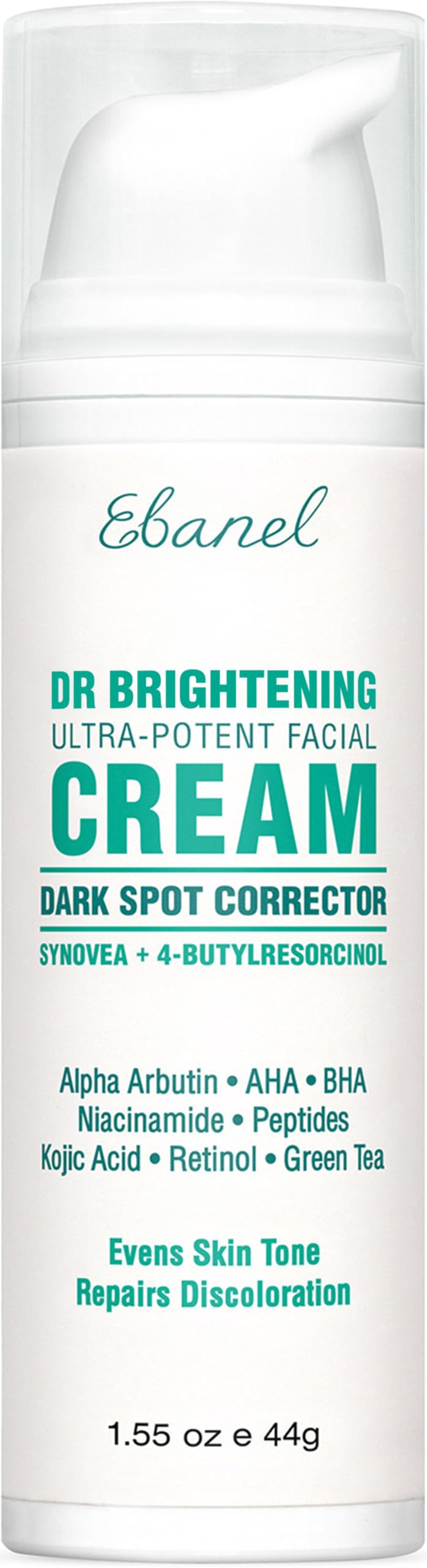 Ebanel dark spot remover face bottle shows brightened facial skin potential