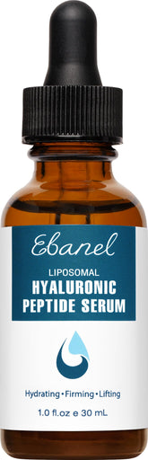 Ebanel Hyaluronic Acid Serum bottle pour showing hydration potential for daily care