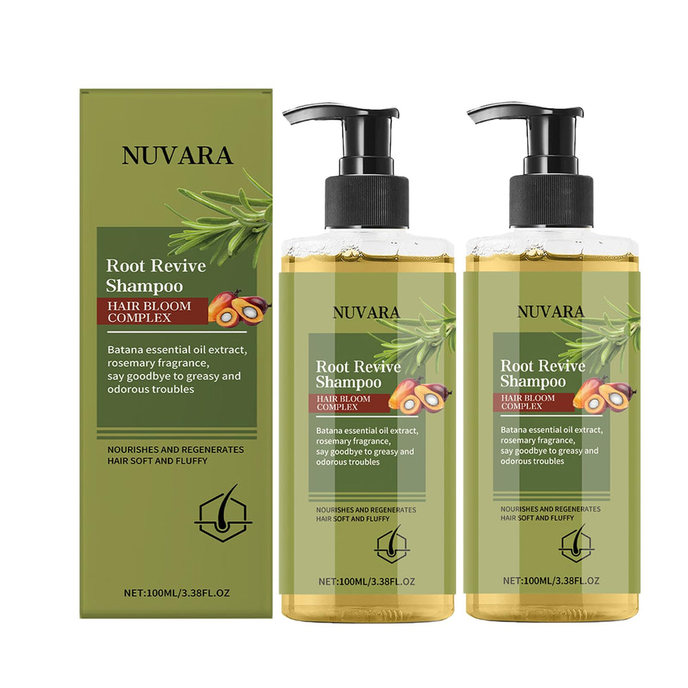EBEHDOQ Nuvara Root Revival Shampoo bottle-front shows premium packaging for daily refreshing scalp care.
