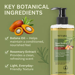 EBEHDOQ Nuvara shampoo ingredients close-up highlights caffeine and batana oil benefits.
