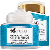 Eclat Skincare Hyaluronic Acid Cream jar showing rich hydration for daily moisture