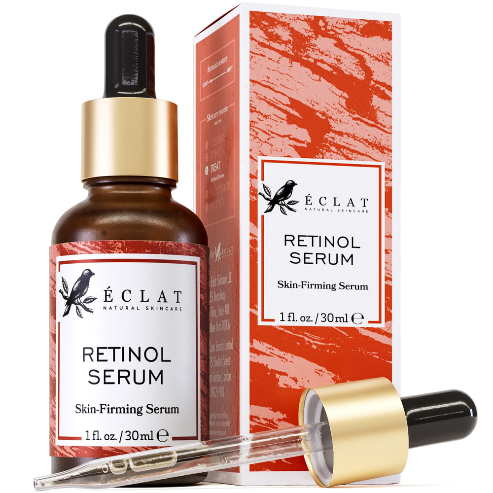 Eclat Skincare Renewing Retinol Serum bottle with pump for easy nightly application.
