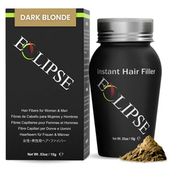 Eclipse Hair Fibers Dark Blonde application shows quick blend for fuller roots.