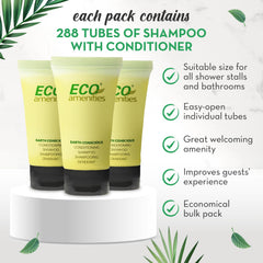 Eco Amenities travel-size shampoo tubes, ideal for guest rooms and vacations.