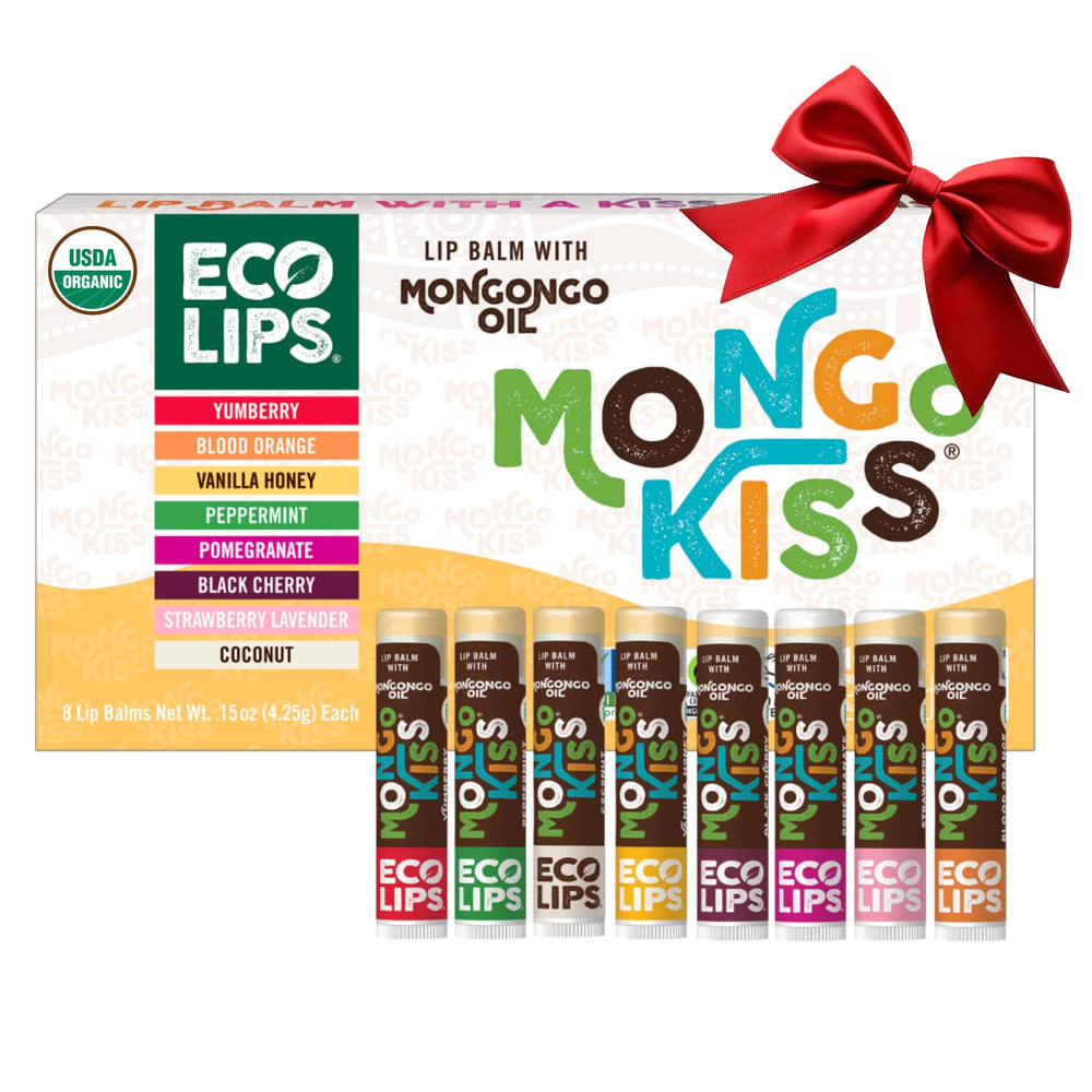 Eco Lips Mongo Kiss set box front, gift-ready lip care collection.