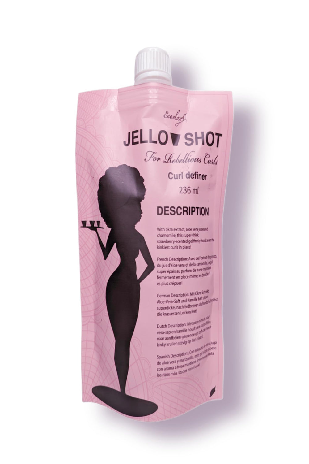 Ecoslay Jello Shot Gel bottle close-up showing extra-firm curl hold.