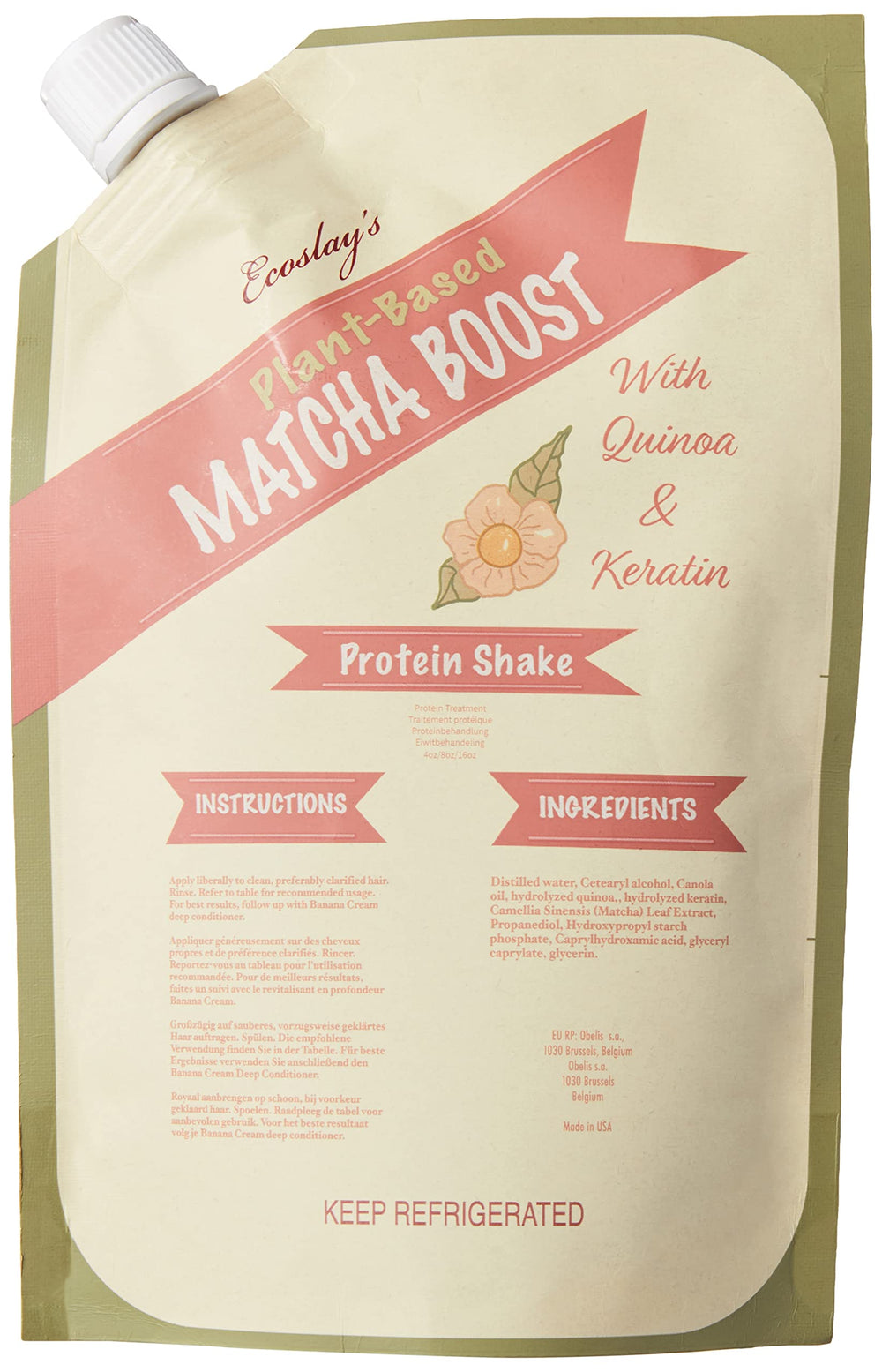 Ecoslay Matcha Boost bottle front showing lightweight nourishment for curls