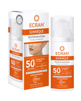 Ecran Sunnique anti-blemish SPF50+ bottle with pump for daily protection.