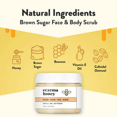 ECZEMA HONEY Brown Sugar Scrub texture closeup with honey-infused grains for smooth skin.