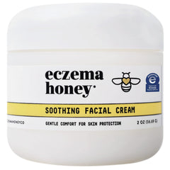 Eczema Honey soothing facial cream jar showing daily moisture for dry skin
