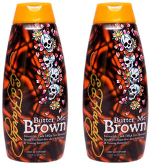 Ed Hardy Butter Me Brown tanning cream bottle for streak-free, dark bronze results