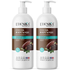 EDENIKA Cocoa Butter Body Wash bottle front showing moisturizing formula for dry skin