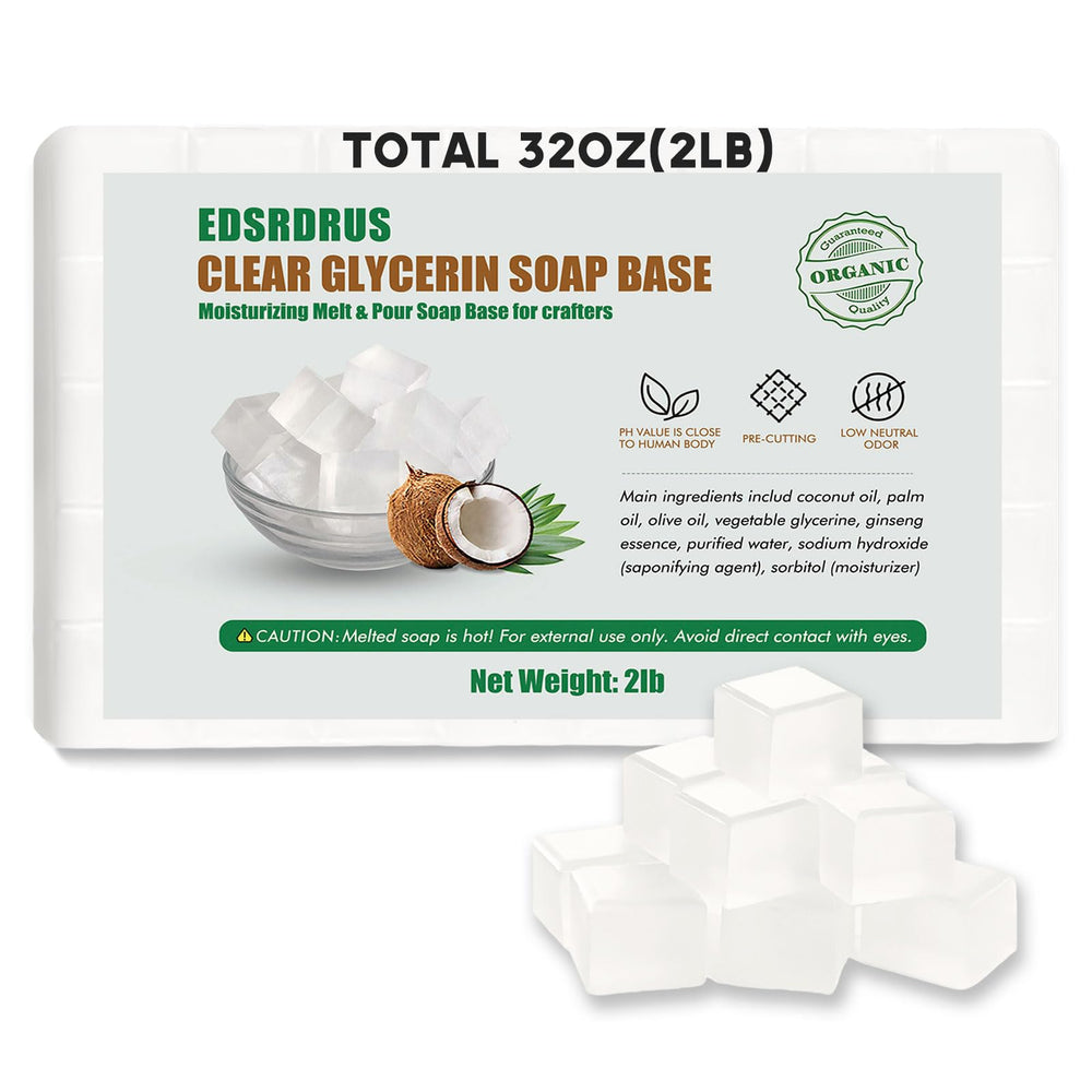 EDSRDRUS unscented glycerin soap base, close-up of a 2lb block for gentle cleansing.