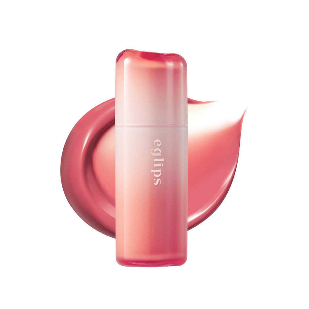 EGLIPS Dew Glaze Tint Rosy Poem cap close-up showing glossy, lasting shine.
