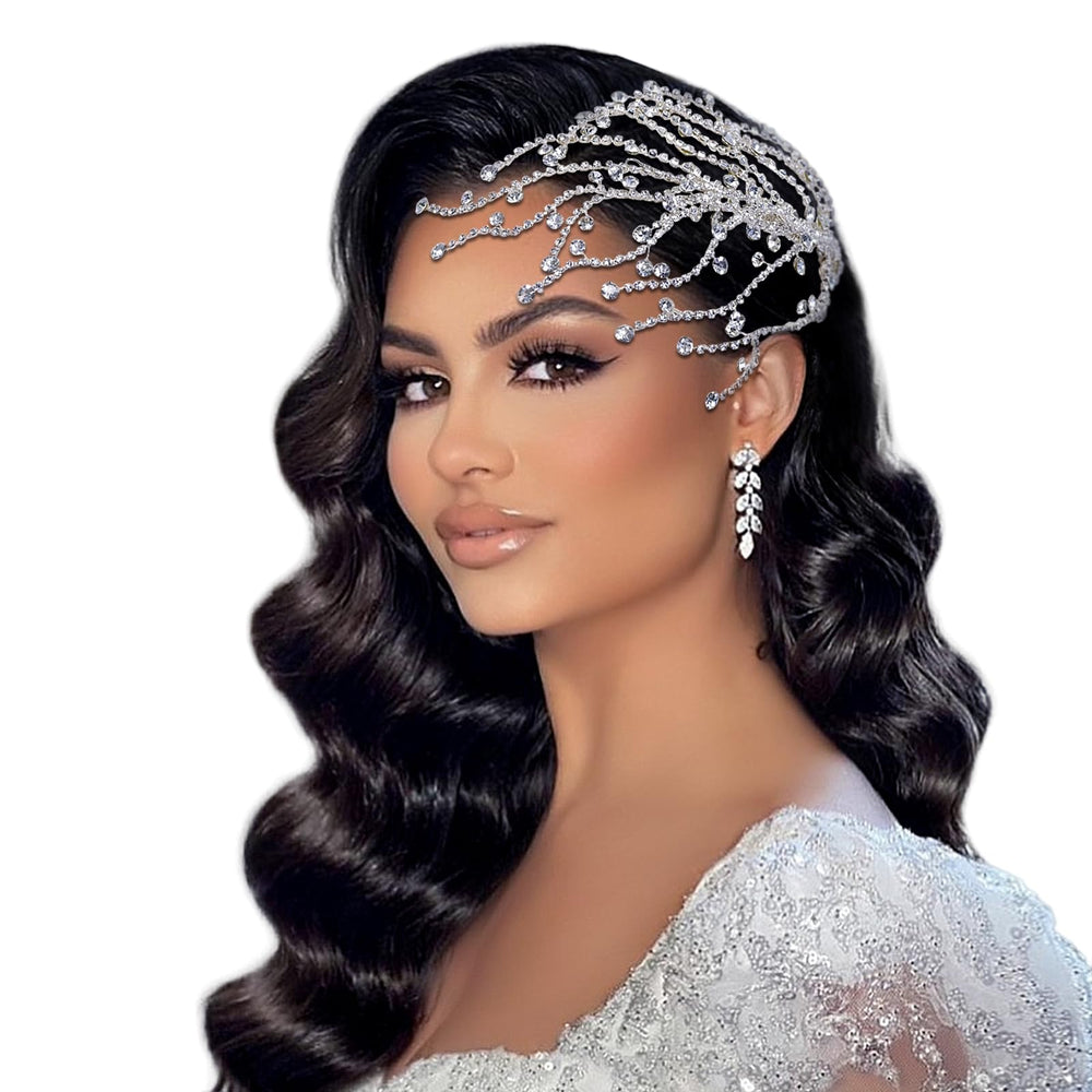 Eiaork bridal headband crystal detail showcases sparkling rhinestones for a timeless wedding look.