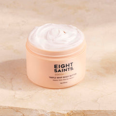 Eight Saints coconut oil and cocoa butter blend container highlighting ingredients.
