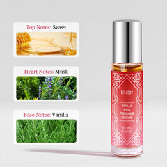Eitatov vanilla perfume roll-on application shows smooth, subtle scent.