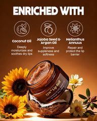 EJW lip scrub in use on lips demonstrating nourishing prep for makeup.