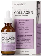 Elastalift collagen serum bottle closeup showing fragrance-free formula for firmer-looking skin.