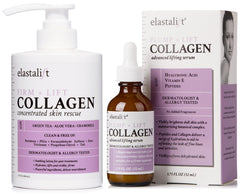 Elastalift collagen serum bottle with pump for hydrated, plump skin.