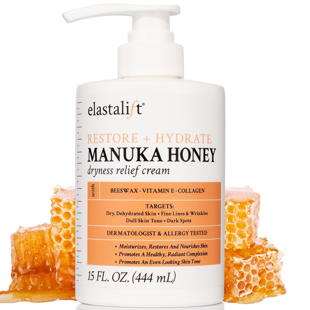 Elastalift Manuka Honey Cream bottle pouring for hydrating skin
