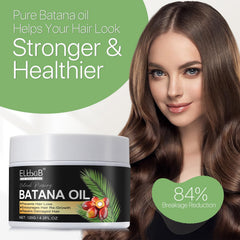ELBBUB Batana Oil application on hair – smooths and nourishes strands.