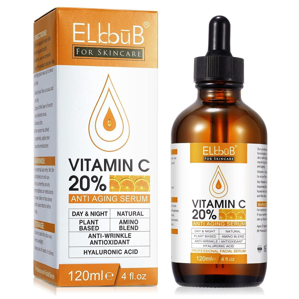 ELBBUB premium vitamin C serum bottle showing a radiant glow boost for daily skincare