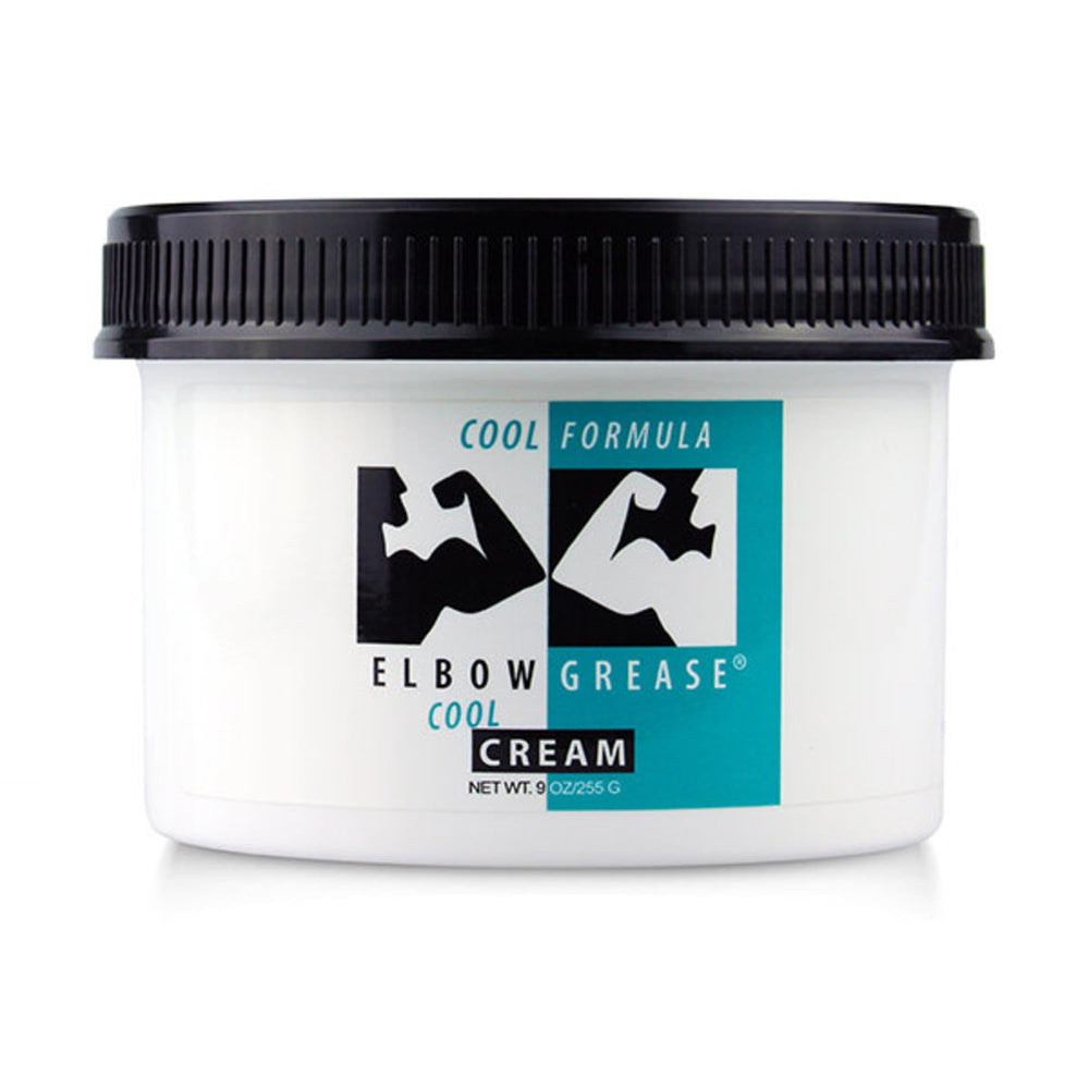 Elbow Grease Cool Massage Cream bottle shows cooling formula for soothing relief.