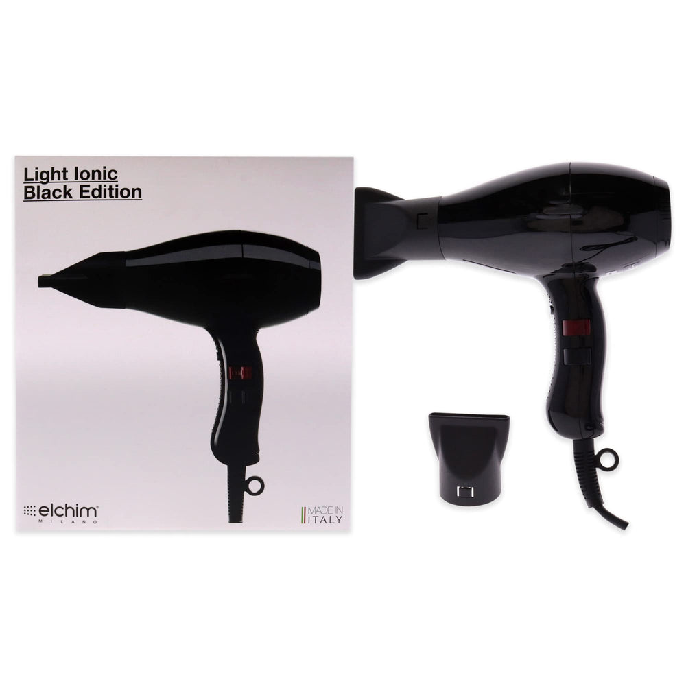 Elchim 3900 Light Ionic Black dryer front view for fast professional styling.