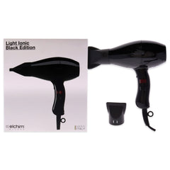 Elchim 3900 Light Ionic Black dryer front view for fast professional styling.