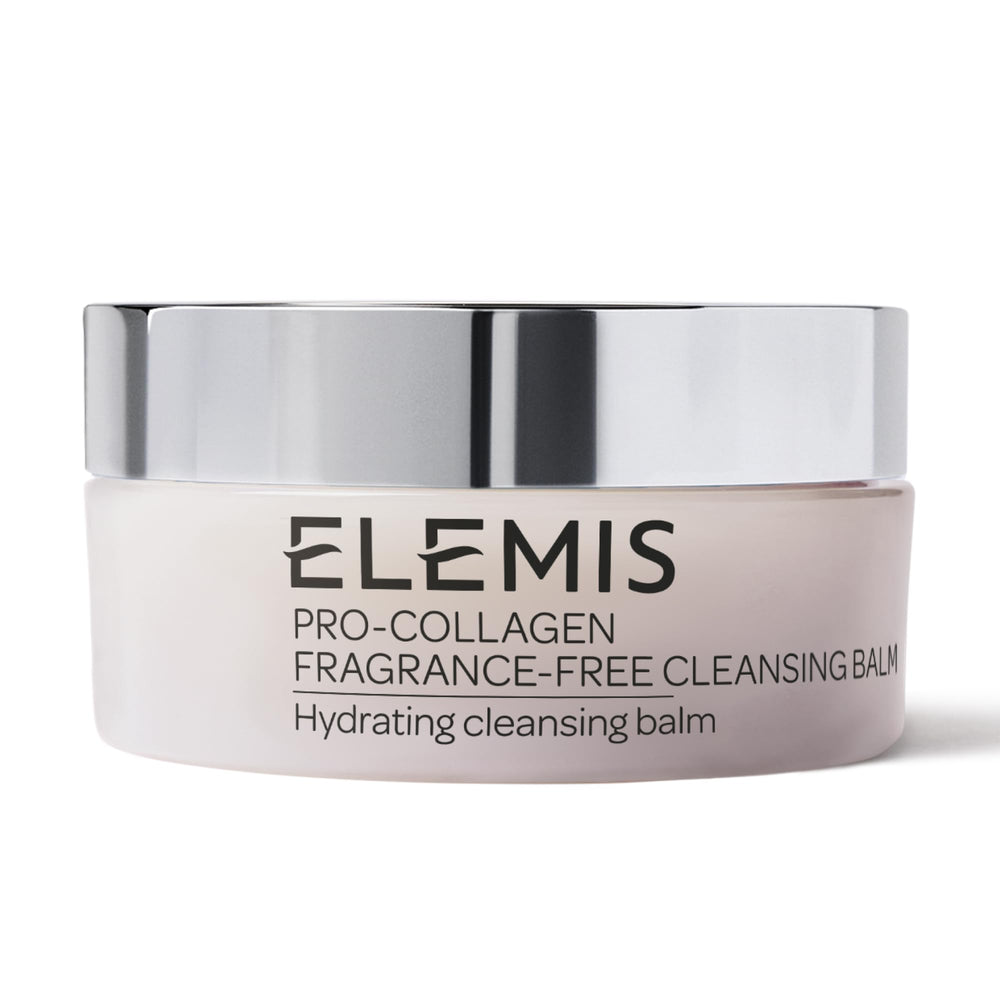 Elemis Pro-Collagen fragrance-free cleansing balm jar for gentle makeup removal.