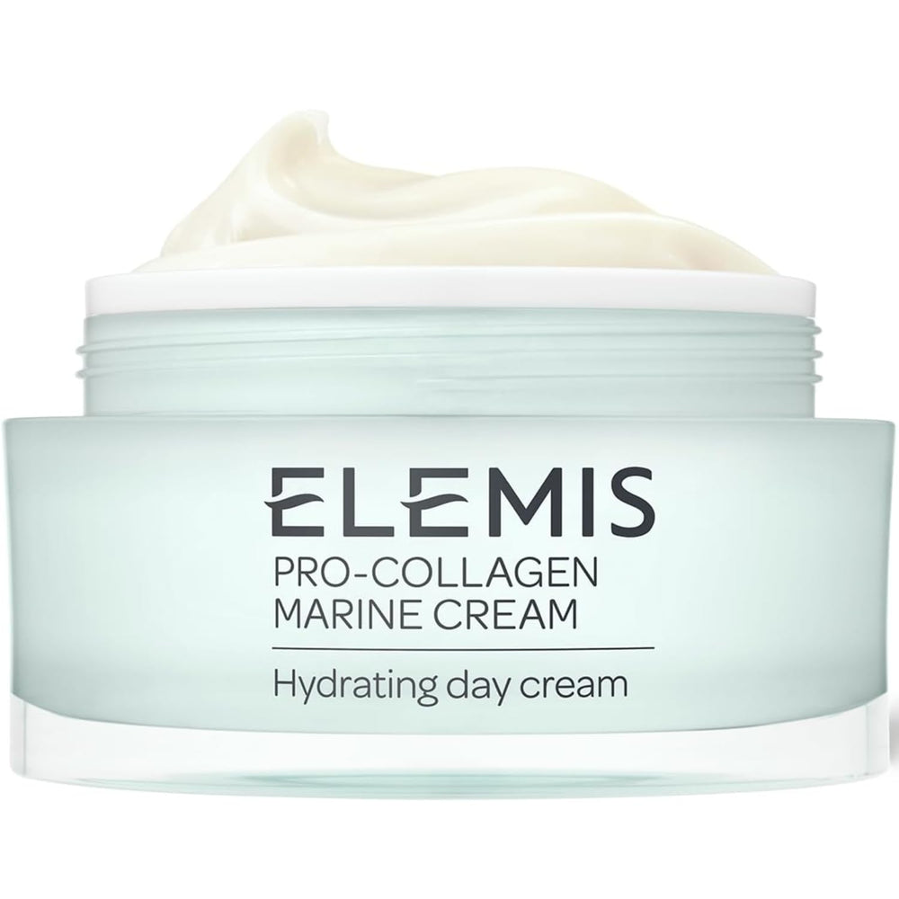 ELEMIS Pro-Collagen Marine Cream jar close-up showing hydrating gel texture for aging skin